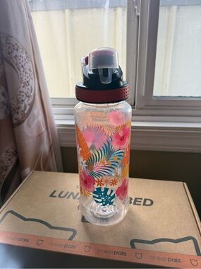 Source Unknown Floral Tropical Water Bottle - Pink, Orange & Teal